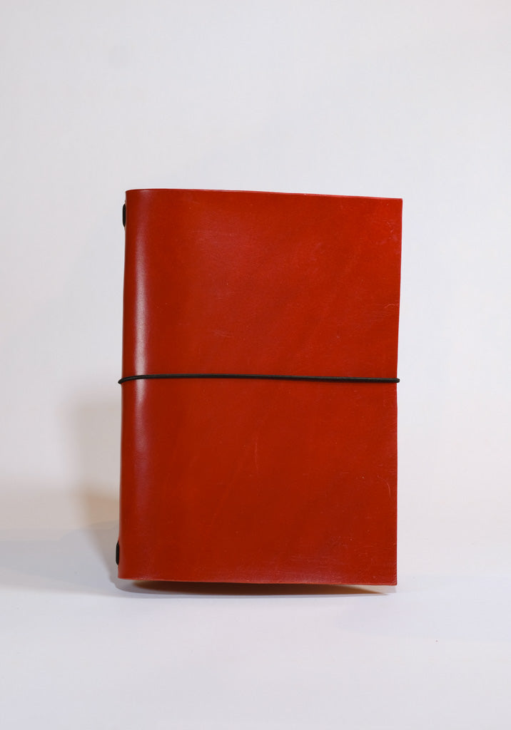 Red A5 Handmade Leather Notebook Cover - ArtnBooks
